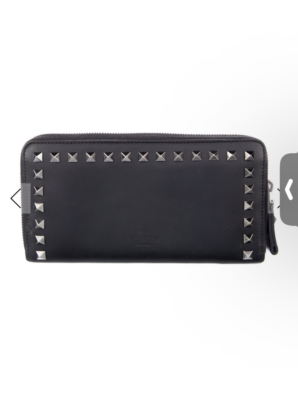 Valentino Black Leather Studded Zip-Around Wallet